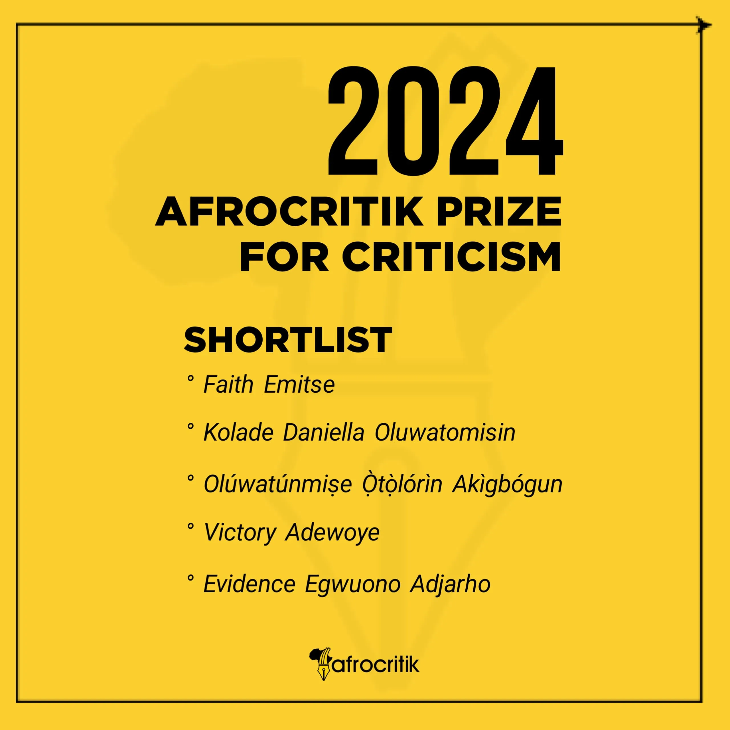 Afrocritik Announces Shortlist for 2024 Prize for Criticism