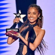 Tyla receiving her BET Award